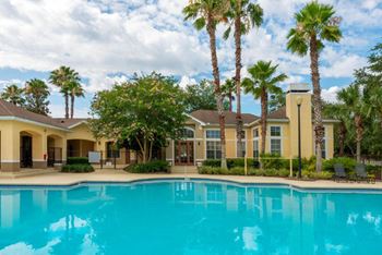 Lakeside pool with sundeck seating